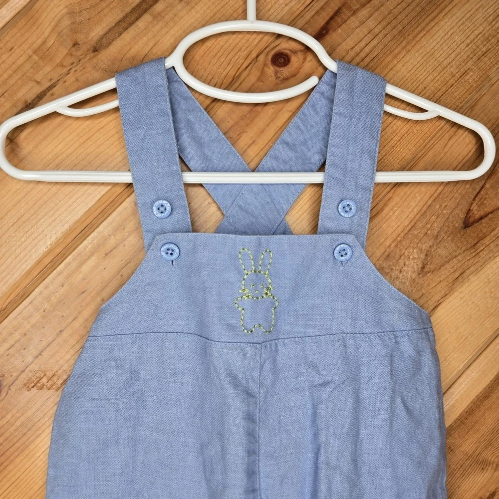 The Children's Place Linen Blend Bunny Blue Overalls Sz 3-6‎ Months